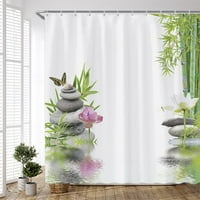 Китайски стил зелен бамбуков душ завеса розов лотос растения koi азиатски спа черен камък домашен плат плат баня декор комплект