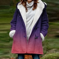 Шиусина зимни палта Forwomen дамски ежедневни разхлабени размити градиента плътни плюс размер бутони сако с качулка палто лилаво