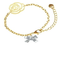 Delight Jewelry Silvertone 3-D текстурирана гривна за връзки за цветя за цветя на злато-тон, 6.75 +2 Удължител