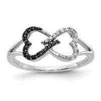 Солиден 14k бяло злато черно и бяло диамант безкрайност любов възел символ сърдечен пръстен размер