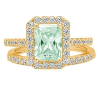 2. CT Brilliant Emerald Cut Симулиран зелен диамант 18k жълто злато халианс с акценти булчински комплект SZ 4.25