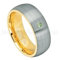 2 -тонен купол жълто злато, покрито вътрешно волфрамов пръстен - 0,07ct пасианс Зелен турмален пръстен - Персонализиран волфрамов сватбен пръстен - Персонализиран октомврийски пръстен за раждане TN738BS