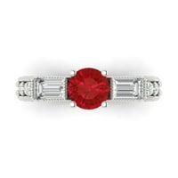 2. CT Brilliant Round Cut симулиран Ruby 14K White Gold Politaire с акценти с три камък размер 9.5