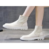 Gomelly Womens Anti Slip Chelsea Boot Небрежно дърпайте на зимни обувки рокля ходене комфорт кръг пръст на глезена ботуши бежово 7