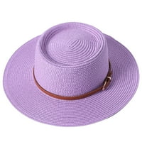 Seyurigaoka жени Лятна слама слънце шапка Класически широк ръб плосък топ панама шапка с колан с колан