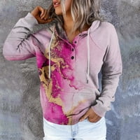 Дамска небрежна винтидж печат бутон пуловер качулка модна суитчър с дълъг ръкав