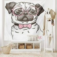 Pug гоблен, домашни кучета пастел пастел вратовръзка Голяма очила ръчно изтеглени, стена, висяща за спалня Дневна общежитие, 40 60