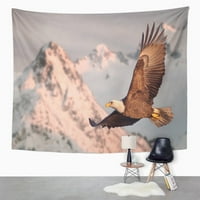 Аласка Американски плешив орел в полет над сняг покрит планина Аляска Кенай птица стена изкуство висящ гоблен декор за дома за хола спалня общежитие