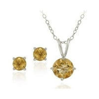 Сребрен сребро 2CT TGW Citrine Round Politaire висулка и комплект за обеци, 18