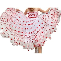 Loalirando Womens Valentine Day Heart Print Tulle рокля без ръкави без гръб от рамо мрежести подпухнали рокли