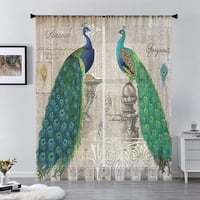 Paille Peacock Drapes Decor Home Decor Sheer Voile Rod Pocket Modern Urtains Tearmments Дълги размери Style-C W: 33 H: 83