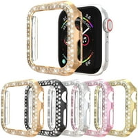 Блинг случай, съвместим за Apple Watch Case Series SE, жени момиче луксозни пенливи кристални диамантени неръждаеми метални калъфи за калъф