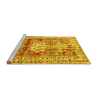 Ahgly Company Machine Pashable Indoor Rectangle Geometric Yellow Traditional Area Rugs, 7 '9'