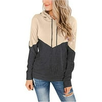 Bouanq CASUAL CREW HEAD HOODIES SWEATHIRT за жени, цветен блок с дълъг ръкав капка рамо изходни дрехи върхове