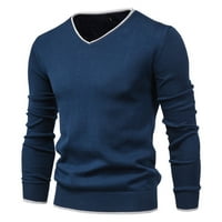 Langwyqu Men's V Neck Sweater плетен джъмпер пуловер с дълъг ръкав с дълъг ръкав отгоре