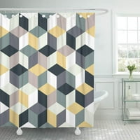 Цветни кубчета сиво жълти многоцветни кубични кубически абстрактен модел реколта геометрична завеса за душ баня