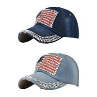 Odeerbi 4 юли патриотична бейзболна шапка за мъже жени модна ретро метален сондажен флаг от печат шапка тъмно синьо