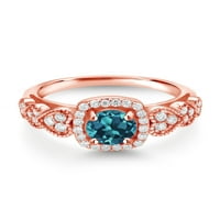 Gem Stone King 18K Rose Gold Silver London Blue Topaz и White Moissanite годежен пръстен за жени