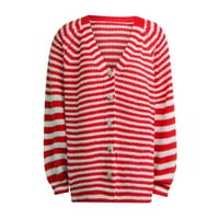 Zunfeo Cardigan за жени- дълъг ръкав отпечатан v Neck Fashion Cute Tops Buttond Down T Tops Red 8