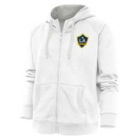 Женски антигуа бяла LA Galaxy Logo Victory Full-Zip Hoodie