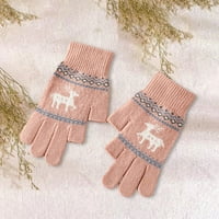 Ръкавици с модели на елени сгъстени ръкавици плетени зимни ръкавици за жени лосове печат пълен пръст сензорен екран за колоездене с колоездене с ръкавици с