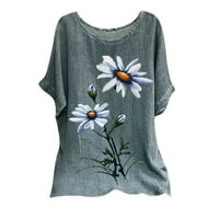 Huachen Women's Summer Vintage Floral Love Print Кръгла шия с къси ръкави върхове