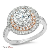 2. CT Brilliant Round Cut Clear Simulated Diamond 18K White Rose Gold Haliatear с акценти пръстен SZ 7.25