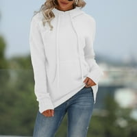 Дамски върши женски моден есен и зимен солиден цвят джобен топъл пуловер отгоре бял