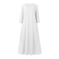 Есенни рокли за женски моден моден цвят с дълъг ръкав памучен спално бельо кръг джобна рокля жени рокля tanqike xxxxl