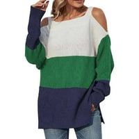 Hinvhai жени Небрежен моден цвят съвпадение на пуловера пуловер с дълъг ръкав с деколте на сезонен клирънс зелено 4