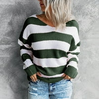Kali_store есенни пуловери за жени модерни женски кабел плетен пуловер екипаж на врата на една кука от плетене на една кука от дълги ръкави върхове зелено, s