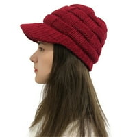Qcmgmg кабел плетен студено време сладка шапка от шапка ски твърдо дебела термична зимна лека шапка с шапка с ръб червен свободен размер