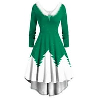 Клирънс рокли за жени Лято дълъг ръкав Коледа флорално v-образно люлеещо се парти плюс рокли с размер зелено xl