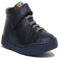 Camper Peu Touring Kid's Full Grain Leather Elastic Lace Up Ankle Boots in Navy Size 1