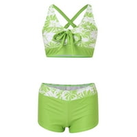 Комплект бикини, женски печат с висока талия бикини два бански костюм отделен бански костюм Зелен 5x-голям