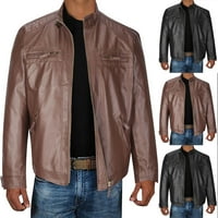 Кожено яке мъже плюс размер мода Pu fau кожени бомбардировачи якета тънък приготен стойка с яка цип мотоциклет мотоциклет палто