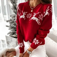Женски овш лост лос Снежинка Коледа коледно пуловер пуловер плетен върхове блуза жени дълго палто с качулка