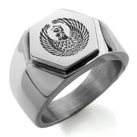 Неръждаема стомана Hatano Samurai Crest гравиран шестоъгълник Crest Flat Top Biker Style Prolised Ring