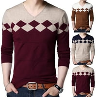 Farfi Chic Men v Neck Long Loneve Color Block Pullover Trakwear Elastic Slim Pleater