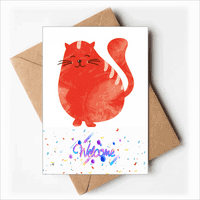 Оранжева прашка дебела котка животински акварел добре дошли поздравителни картички пликове празно