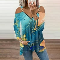 Женски моден ежедневен печат на суспендер цип от рамо с дълъг ръкав отгоре синьо