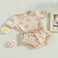 Qtinghua новородено бебе момиче лятно облекло флорална каишка без ръкави за безпроблемно разрошаване на къси панталони за глава на лентата за глава Бежов 0- месеца