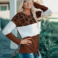 Зимни спестявания пуловери за жени разрешение жени ивици леопардов печат удобна дълги ръкави пуловерни върхове каки