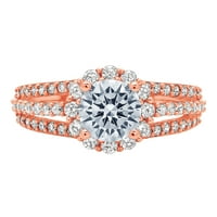 1. CT Brilliant Round Cut Clear Simulated Diamond 18K Rose Gold Halo Solitaire с акценти пръстен SZ 10