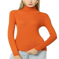 Cindysus turtleneck пуловер за жени с дълъг ръкав твърд цвят основни пуловери Лека ръжда XL