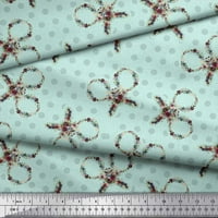 Soimoi Green Japan Crepe Satin Fabric Floral Scissor & Dots Printted Craft Fabric край двора