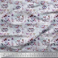 Soimoi Purple Poly Georgette Leves Leaves & Austin Rose Floral Print Fabric от двор