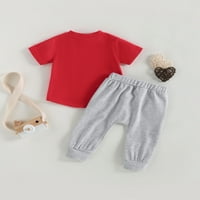 JXZOM Toddler Baby Boy Boy Day Day Outfit Комплектите ми първия ден на майките писмо с къс ръкав тениска върхове за джогинг панталони летни дрехи