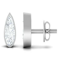Rosec Jewels - 0. CT Pear Cut Diamond Stud Обеци в обстановка на рамките, Обеци от диамантен пасианс, обеци от април за раждане, 14K бяло злато