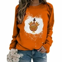 Дамски Bloouses кръгли врат пуловер отпечатани свободни ежедневни модни качулки с качулка оранжев S-6XL